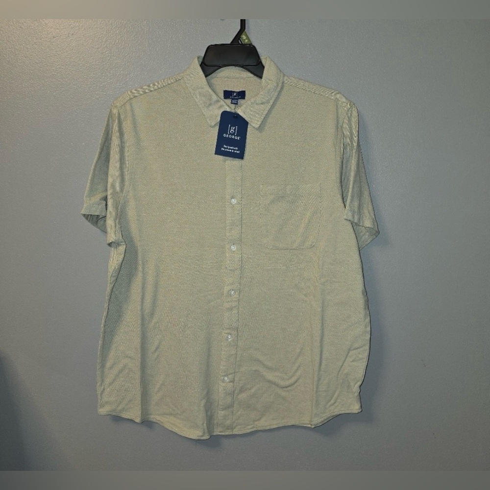 George Mens XL Knit Button Down Short Sleeve Shirt New with Tags
